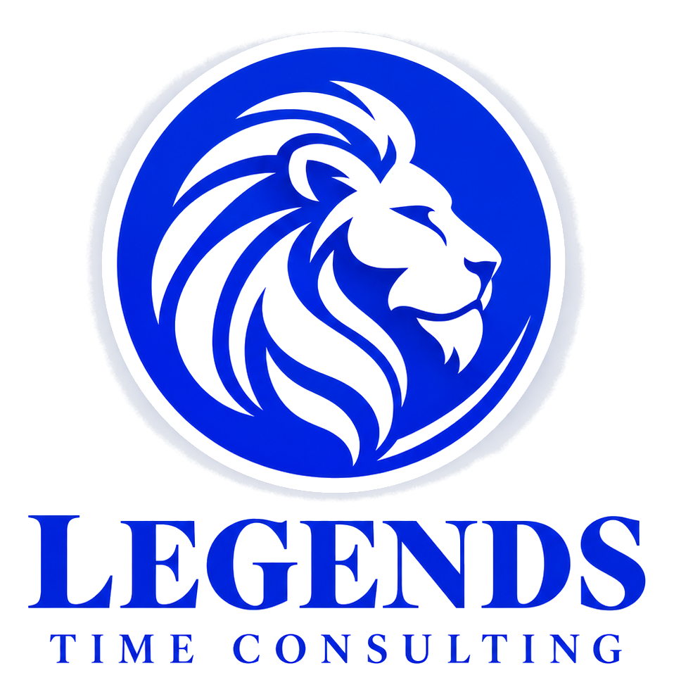 Legends Time Consulting royal blue lion logo